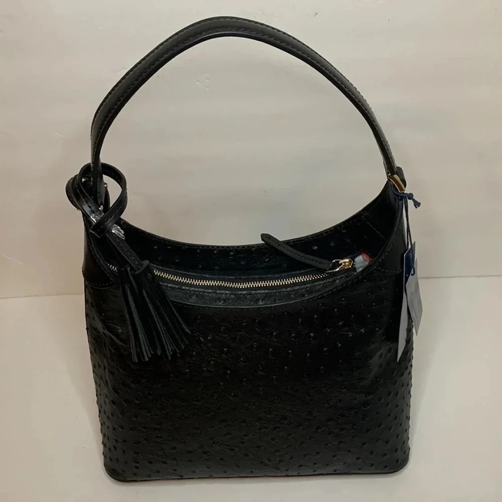 Dooney Bourke Shoulder Bag Hobo Ostrich Leather Black NWT - Picture 3 of 12